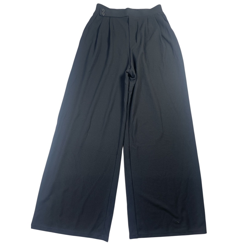 Halara Dress Pants Womens M Black Stretch‎ Pleated Elastic Waistband Wide Leg